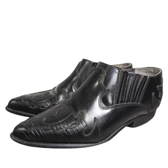 Vintage Seychelles black leather western wingtip pointed toe low booties 6 - Picture 1 of 7
